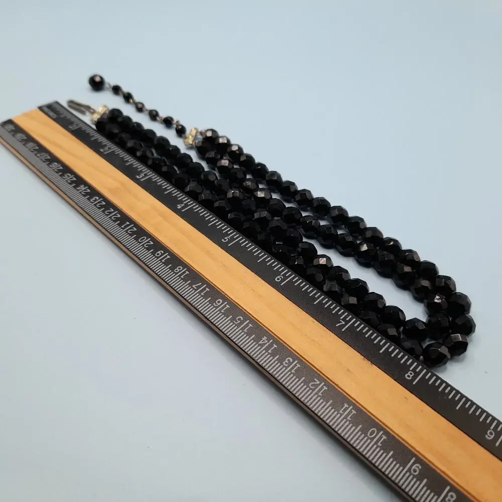 Vintage Black Crystal Double Strand Necklace 16